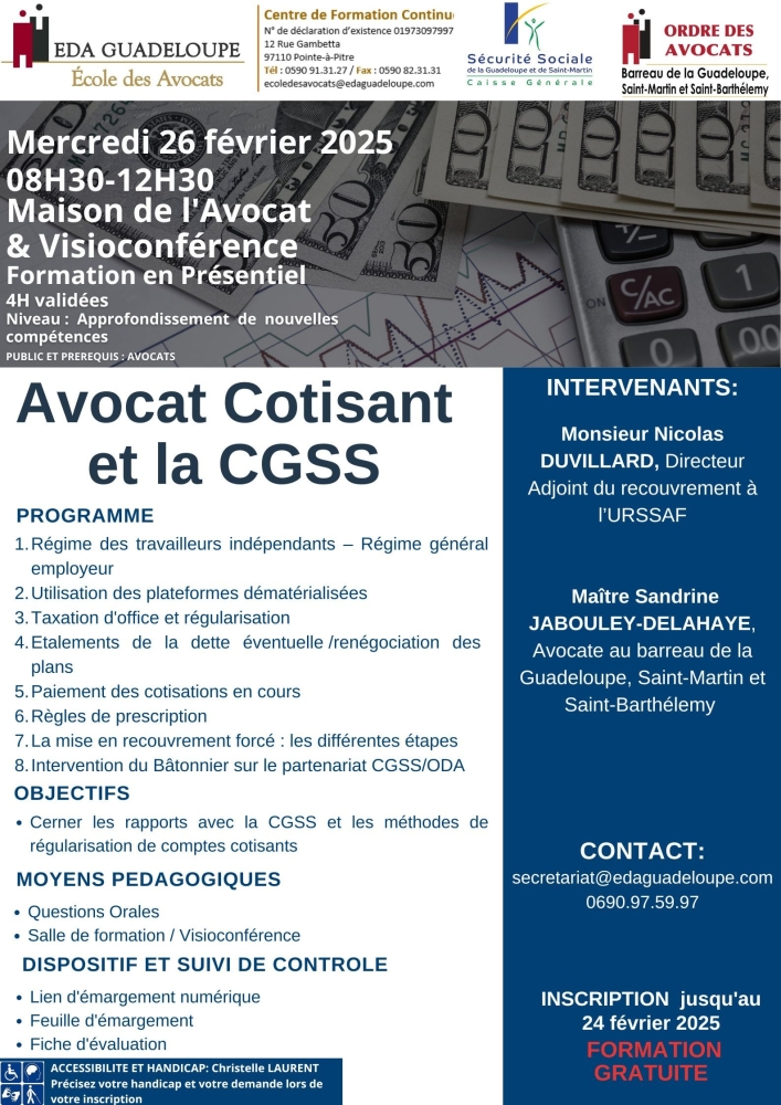 AVOCAT COTISANT ET LA CGSS (Atelier)