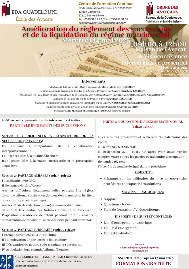 Amélioration du règlement des successions et de la liquidation du régime matrimonial