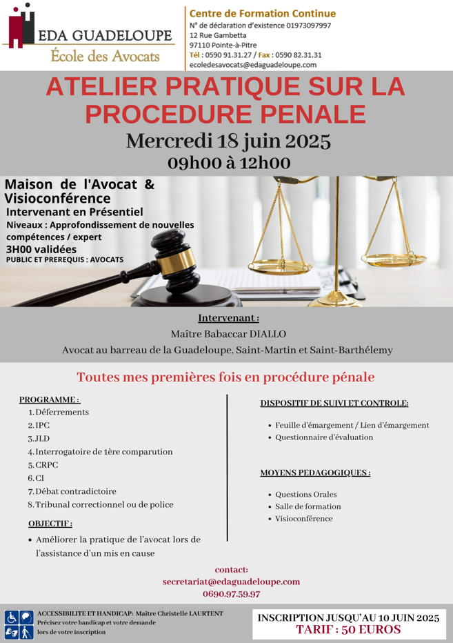 ATELIER PRATIQUE SUR LA PROCEDURE PENALE